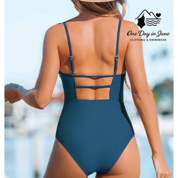 Cupshe Sandy Daze Shirred One Piece Swimsuit Size L - Picture 2 of 7